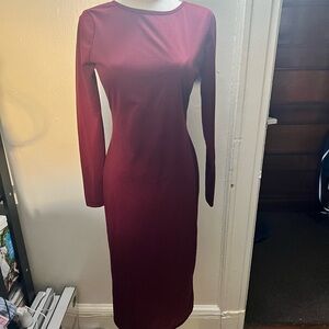 Elegant Burgundy Party Long Sleeve Dress with full zipper on the back - size 4-6